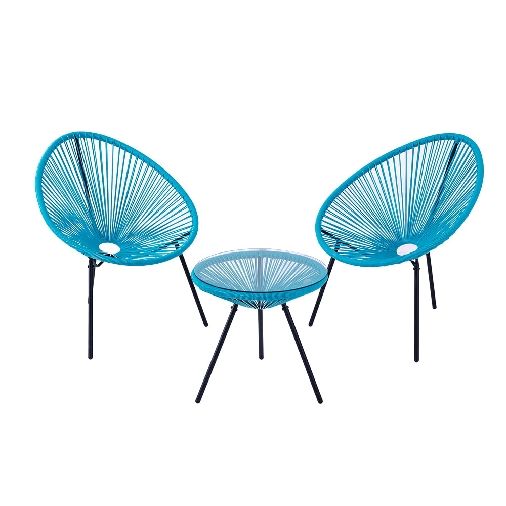 WYHS-T218 3-Pieces Acapulco Patio Furniture,Glass Top Table and 2 Chairs Indoor and Outdoor Conversation Bistro Set