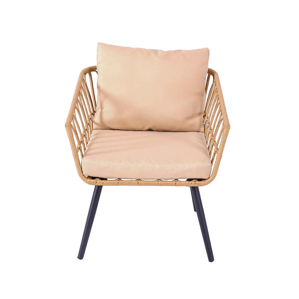 WYHS-T249 3-Piece Outdoor Rattan Patio Furniture Set, Simple Wicker Patio Chair with Coffee Table and Waterproof Cushions.