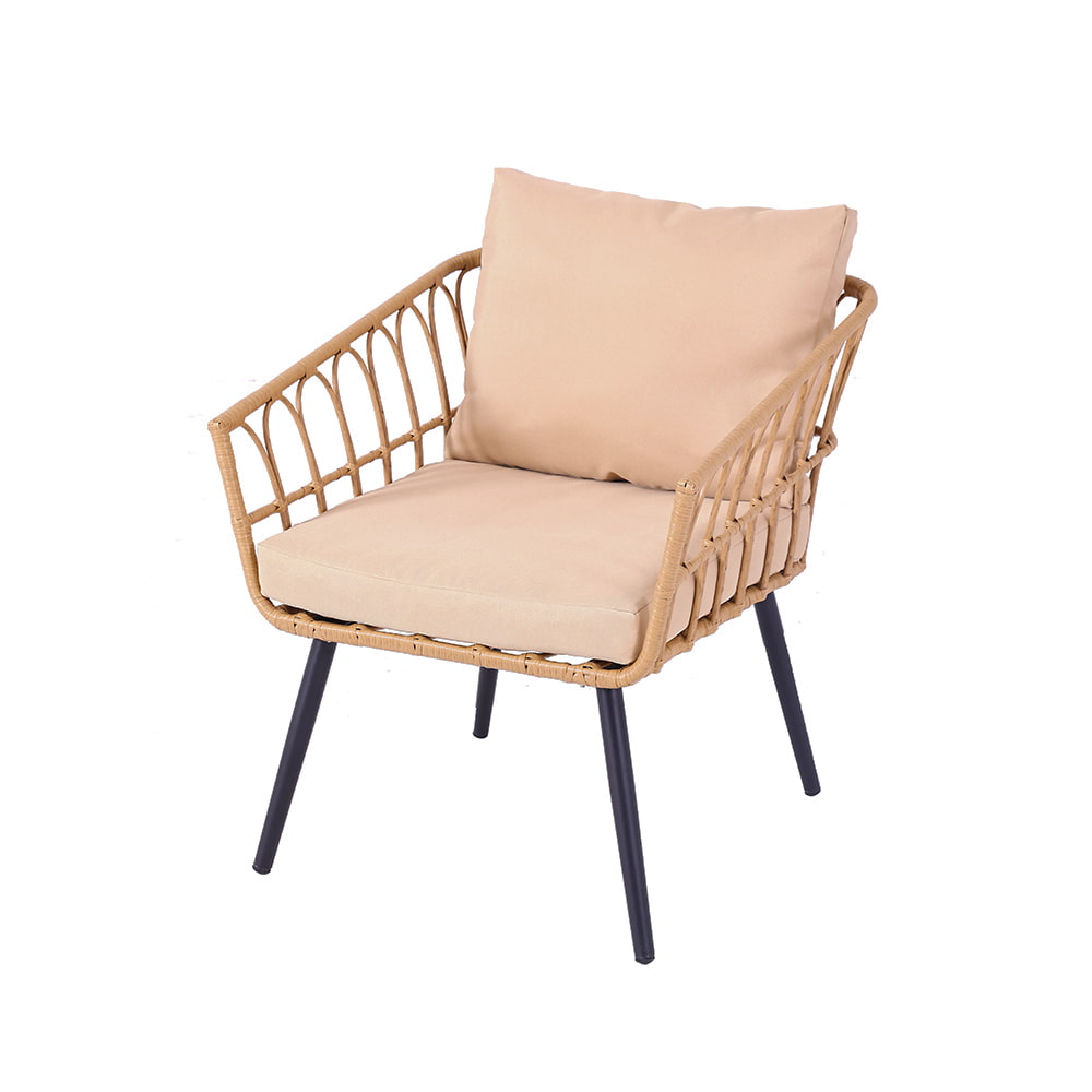 WYHS-T249 3-Piece Outdoor Rattan Patio Furniture Set, Simple Wicker Patio Chair with Coffee Table and Waterproof Cushions.