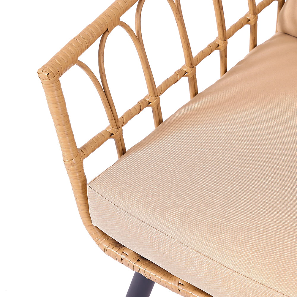 WYHS-T249 3-Piece Outdoor Rattan Patio Furniture Set, Simple Wicker Patio Chair with Coffee Table and Waterproof Cushions.