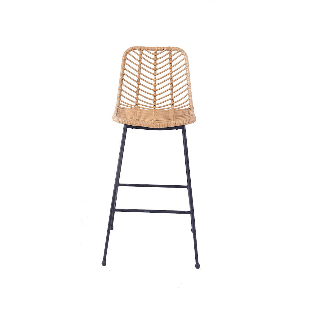 WYHS-T257 Outdoor Bar Stool Rattan Wicker Counter Height Chairs with Black Metal Frame.