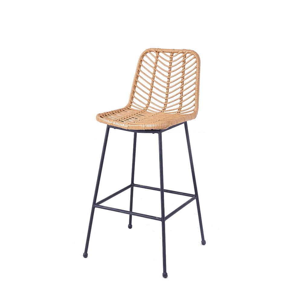 WYHS-T257 Outdoor Bar Stool Rattan Wicker Counter Height Chairs with Black Metal Frame.