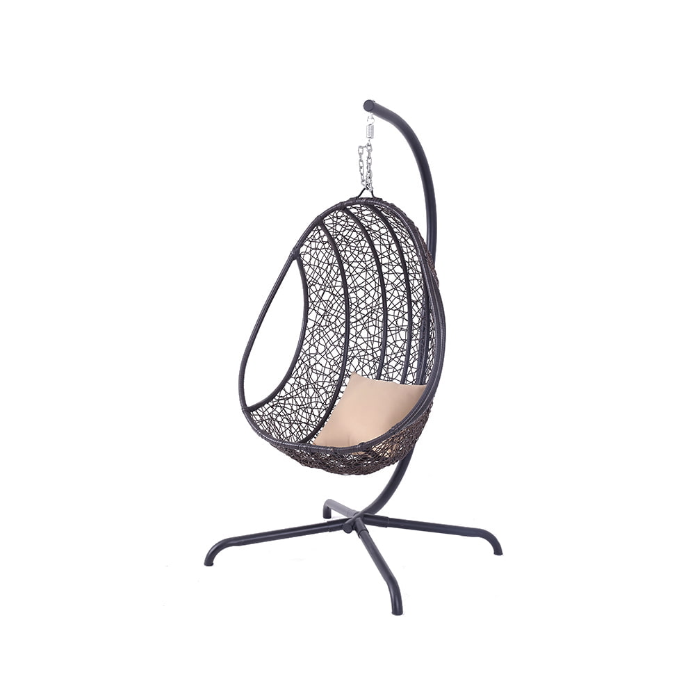 Rattan Hammock Egg Swing Chair with Hanging Chain, Steel Frame and UV Resistant Wicker & Removable Cushion.