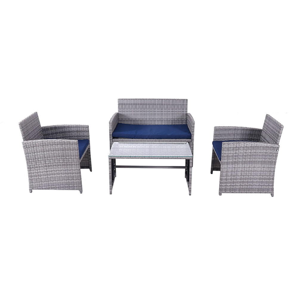 WYHS-T250 4 Pieces Rattan Sofa with Coffee Table and Waterproof Cushions for Outdoors and Indoors