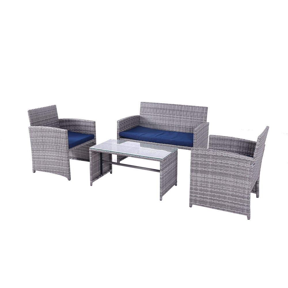  WYHS-T250 4 Pieces Rattan Sofa with Coffee Table and Waterproof Cushions for Outdoors and Indoors