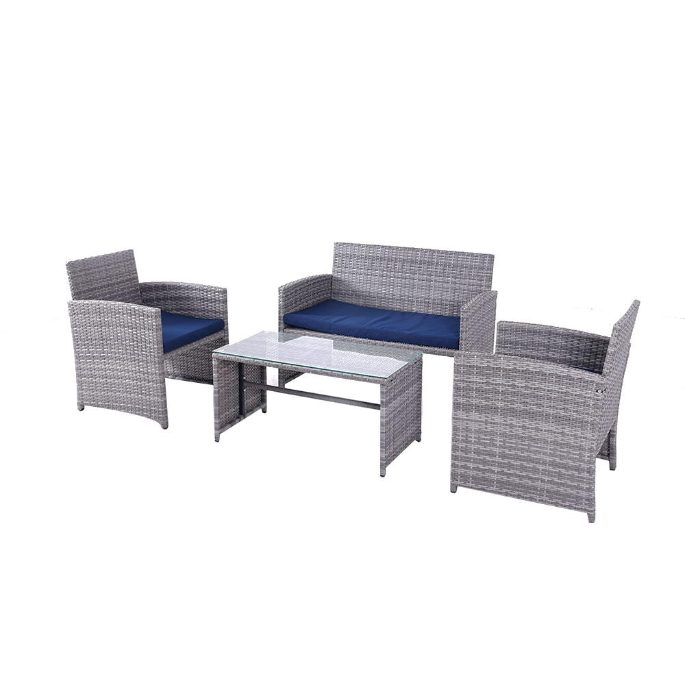  WYHS-T250 4 Pieces rattan sofa with coffee table and waterproof cushions covers