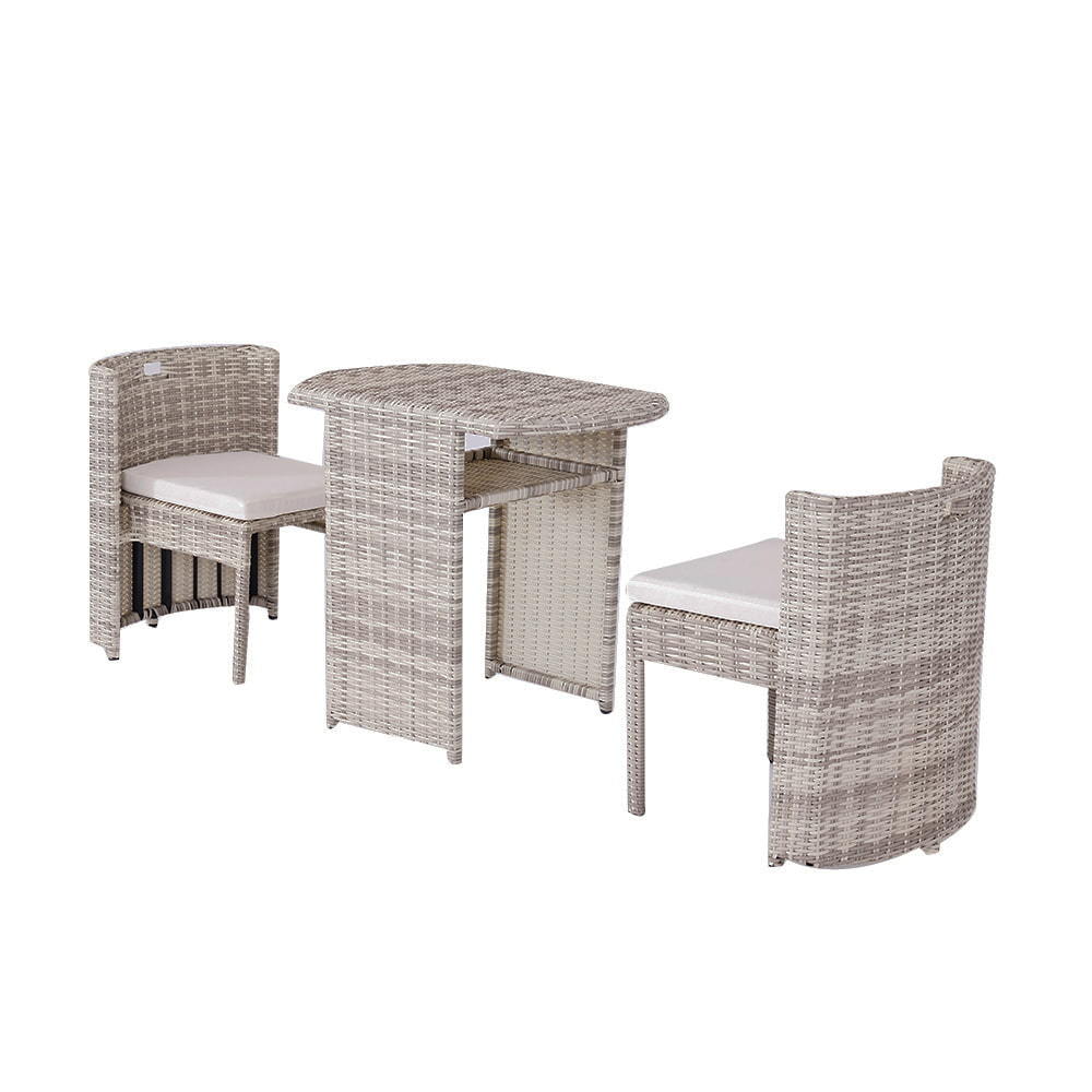 WYHS-T217 Three piece rattan woven chair,light grey table and chair, a small family tea table and chair