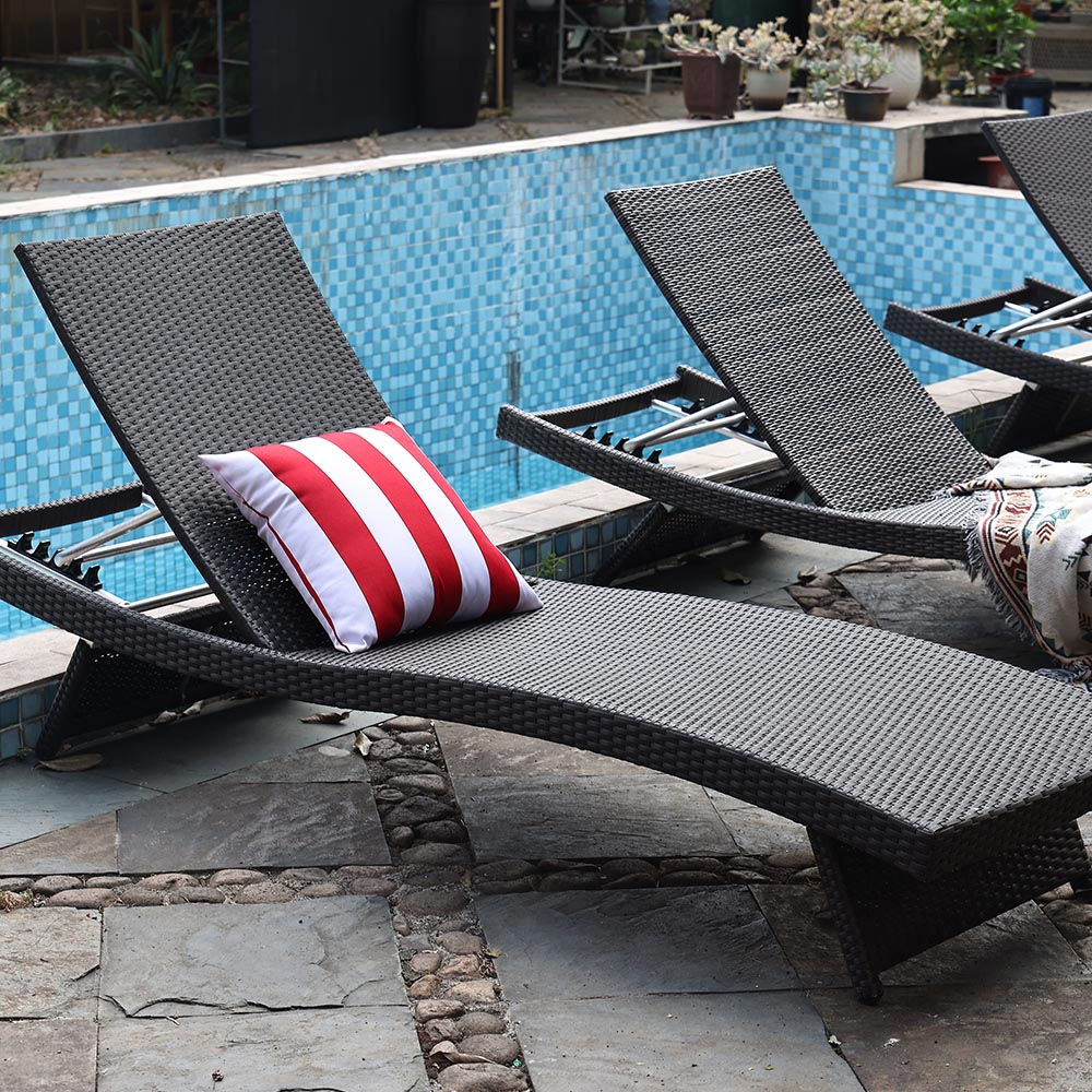 WYHS-T051 Folding pool lounge chair set of 2 outdoor adjustable chaise lounge chair, fully assembled, patio reclining sun lounger, black