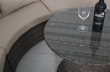 WYHS-T243 5-Piece Circular Surround Outdoor Brown Rattan Conversation Sofa Chair with a Table and Beige Cushions