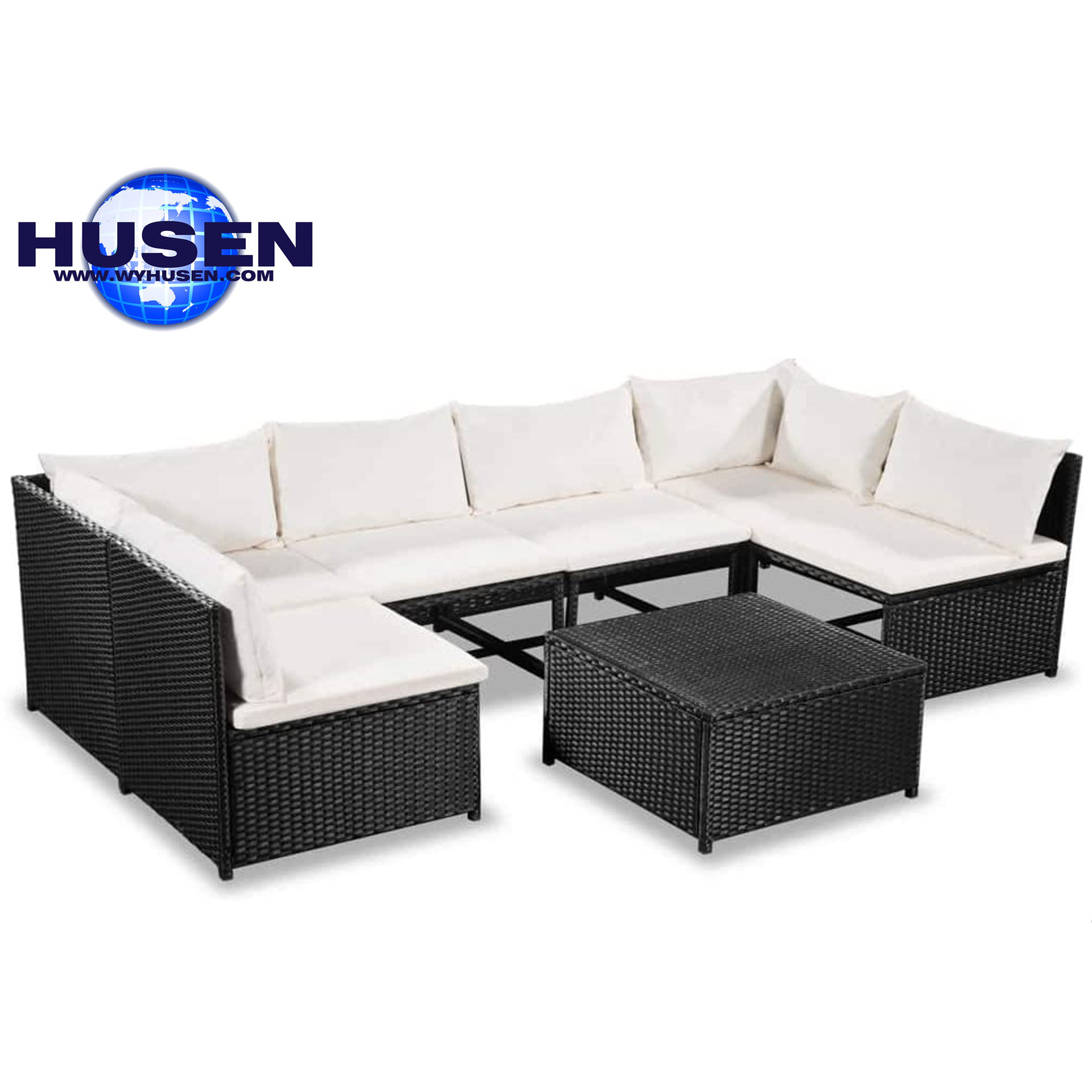  All-Weather Outdoor Sofa Manual Weaving Wicker Rattan Patio Conversation Set with Cushion and Glass Table