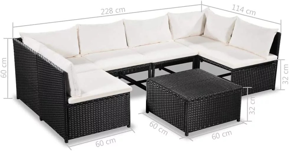  All-Weather Outdoor Sofa Manual Weaving Wicker Rattan Patio Conversation Set with Cushion and Glass Table