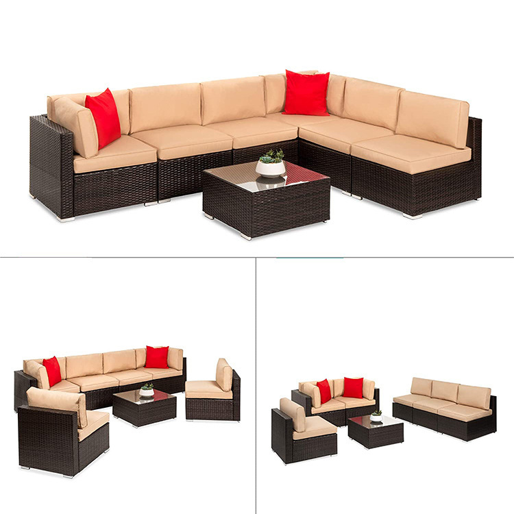 Rattan Sofa Conversation Set with Coffee Table  and Tempered Glass Top for Backyard,Lawn.