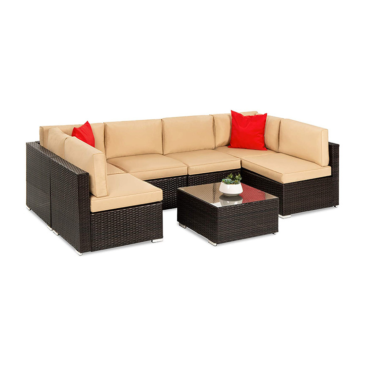 Rattan Sofa Conversation Set with Coffee Table  and Tempered Glass Top for Backyard,Lawn.