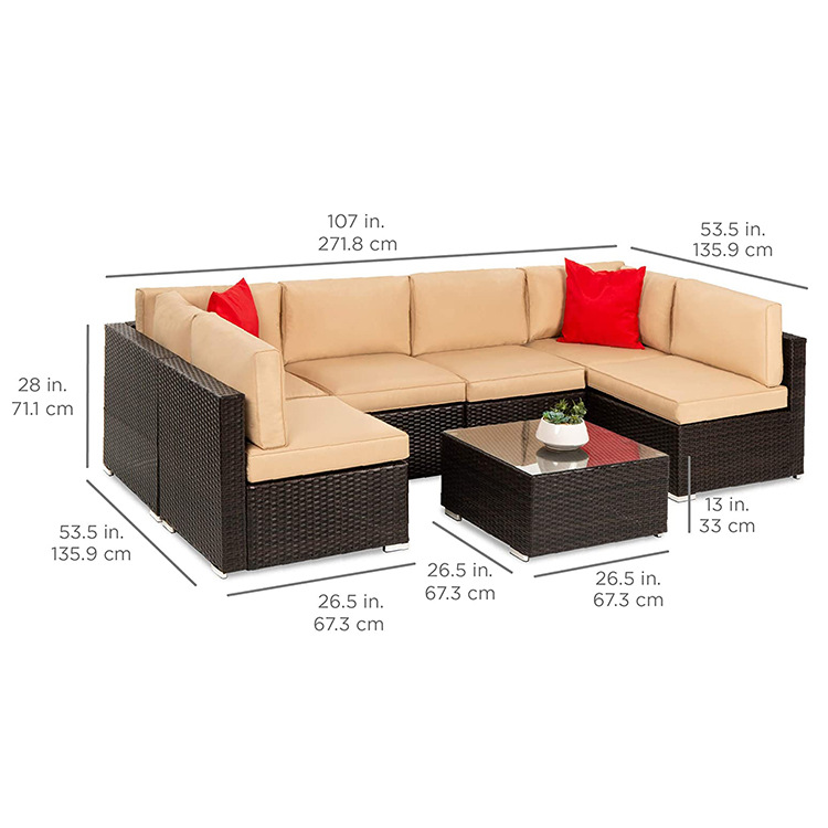 Rattan Sofa Conversation Set with Coffee Table  and Tempered Glass Top for Backyard,Lawn.