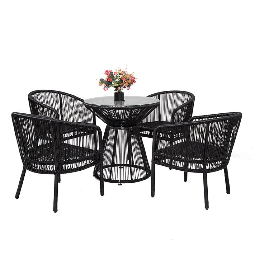 Outdoor rattan sofa combination furniture rattan chairs set balcony patio cafe woven rattan outdoor leisure table and chairs