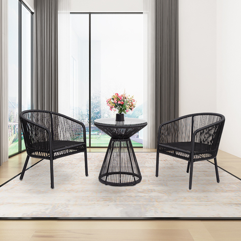 Outdoor Patio Rattan Chair Set with Glass Table .