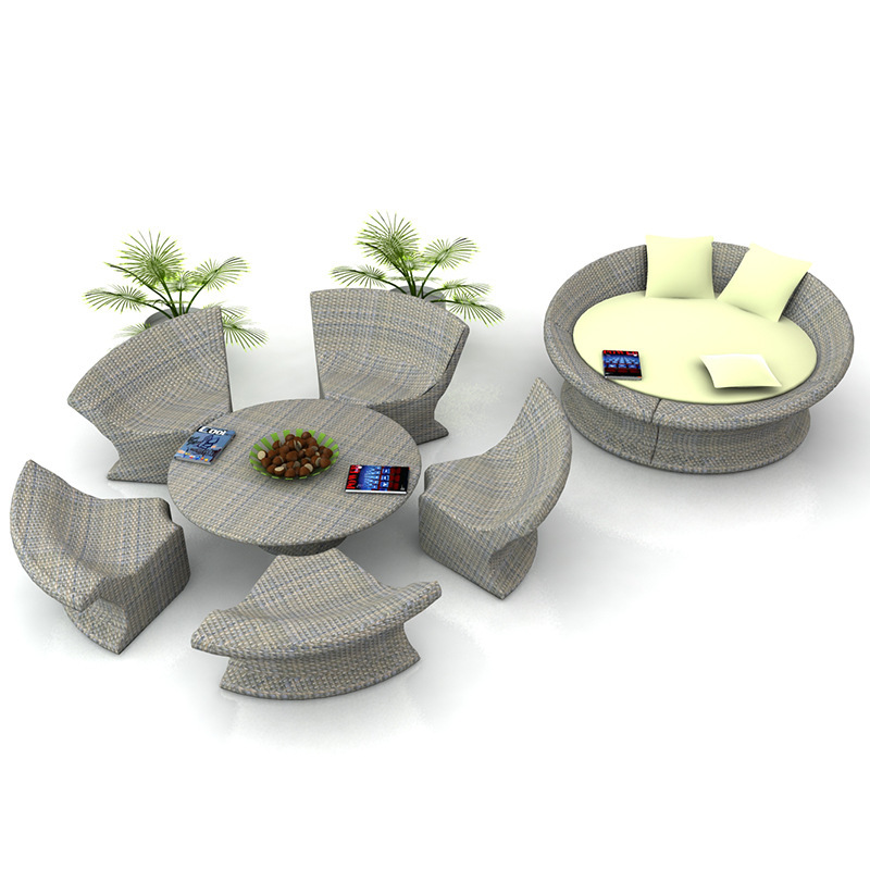 Six-Pieces Outdoor Rattan Sofa Set, Rattan Flower-Shaped with a Round Table,Dining Table.