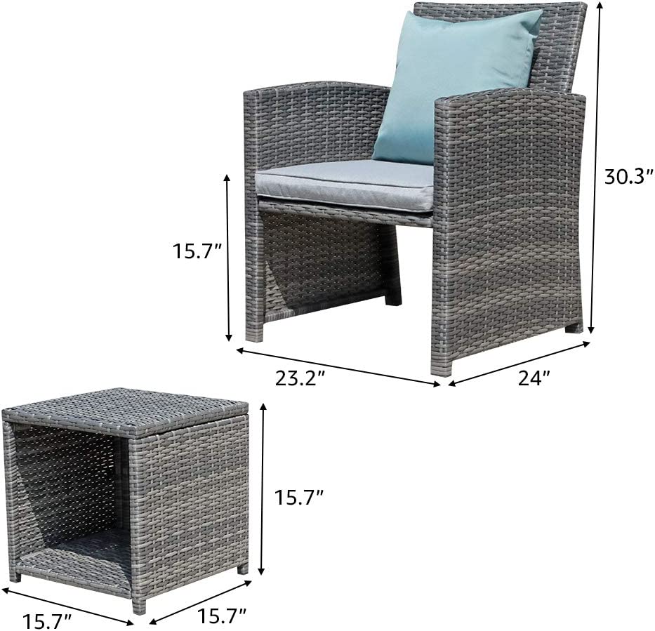 3 Piece Patio Furniture Set, Outdoor Wicker Conversation Set, Porch Chairs and Coffee Table with Storage 