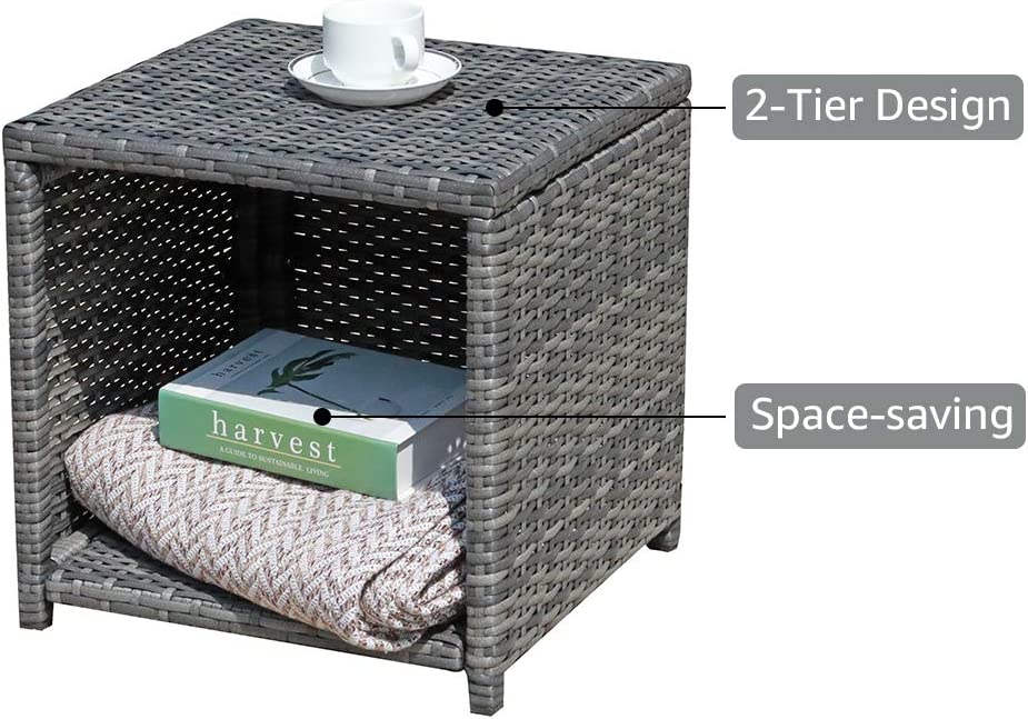 3 Piece Patio Furniture Set, Outdoor Wicker Conversation Set, Porch Chairs and Coffee Table with Storage 