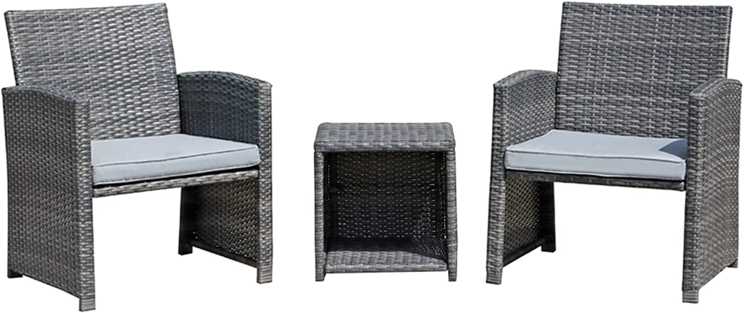 3 Piece Patio Furniture Set, Outdoor Wicker Conversation Set, Porch Chairs with Storage Coffee Table