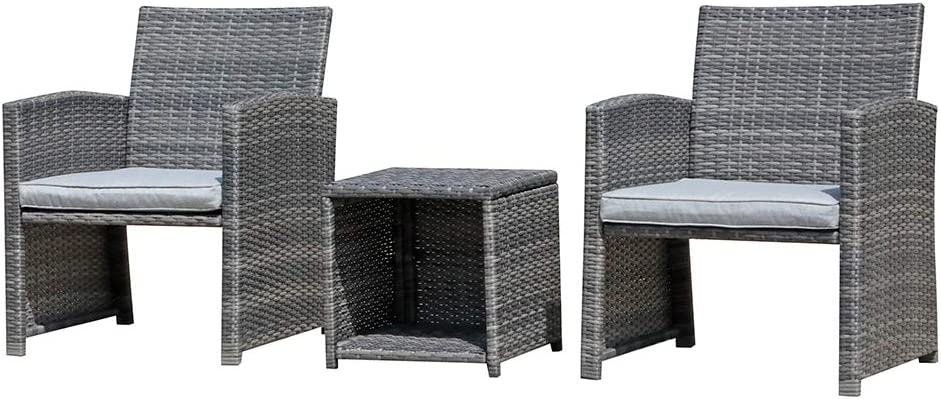 3 Piece Patio Furniture Set, Outdoor Wicker Conversation Set, Porch Chairs and Coffee Table with Storage 