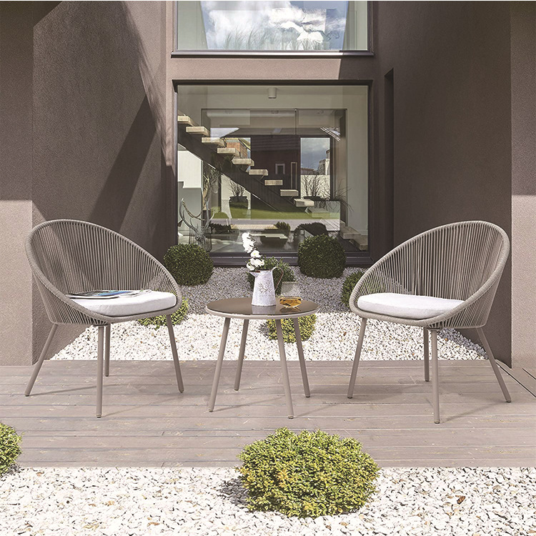 Bistro Set 3-Piece Outdoor Wicker Furniture Sets, Modern Rattan Garden Conversation Chair with Cushions and Teatable