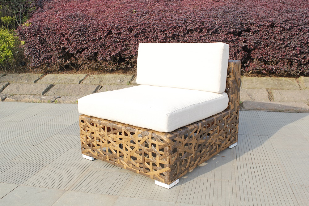 4-Piece Outdoor Rattan Sofa, Yellow PE Rattan Furniture Dialogue Set with Teatable