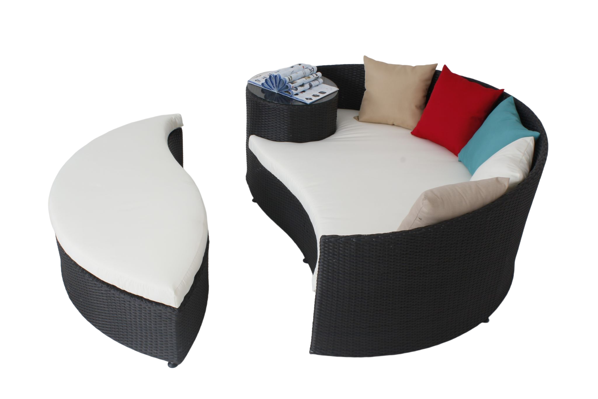 Sofa Set Outdoor Daybed Rectangle  Two-Piece Sunbed Rattan Furniture with High-Quality Cushion and Pillows.