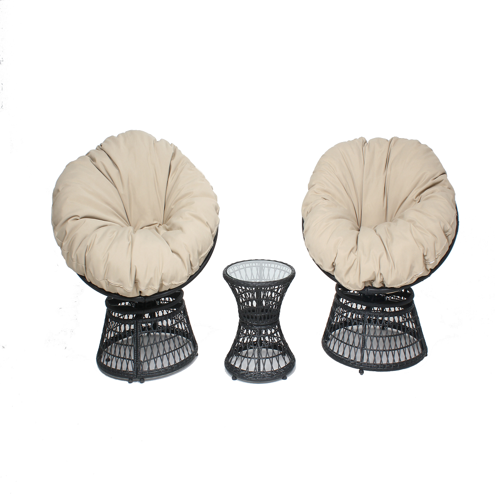  Outdoor Patio PE Rattan 360-Degree Swivel Chairs  with a Teatable