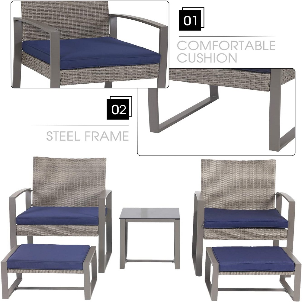 5-Piece PE Rattan Outdoor Family Suit