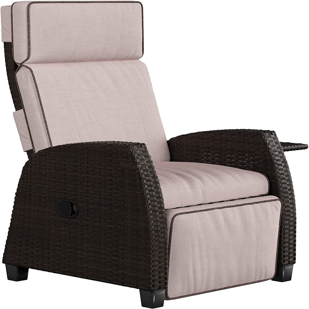  Patio Indoor & Outdoor  Recliner PE Rattan with Flip Table Push Back Reclining Lounge Chair