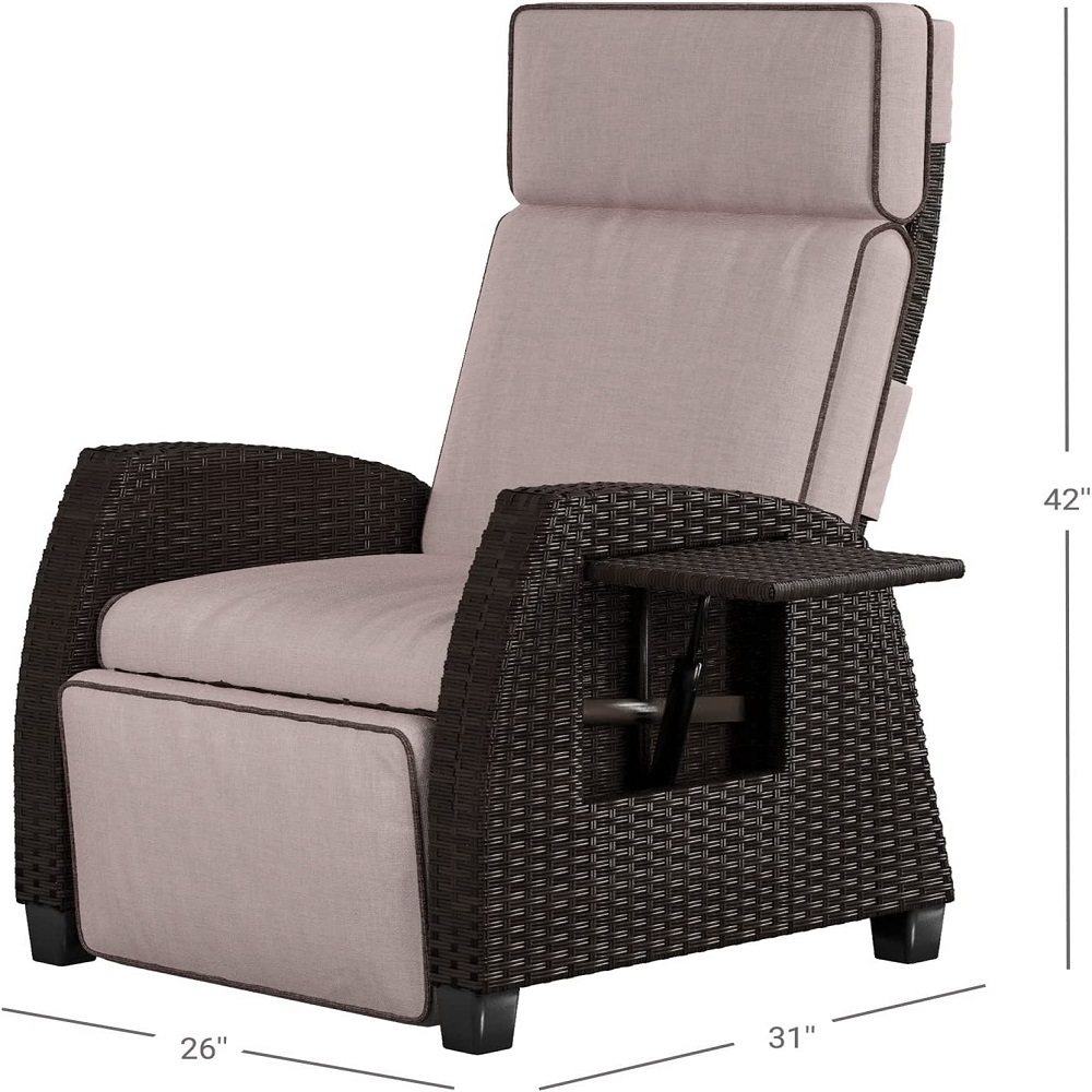  Patio Indoor & Outdoor  Recliner PE Rattan with Flip Table Push Back Reclining Lounge Chair