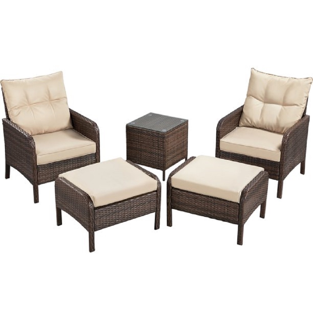 5-Pieces Outdoor Rattan Conversation Patio Furniture Set
