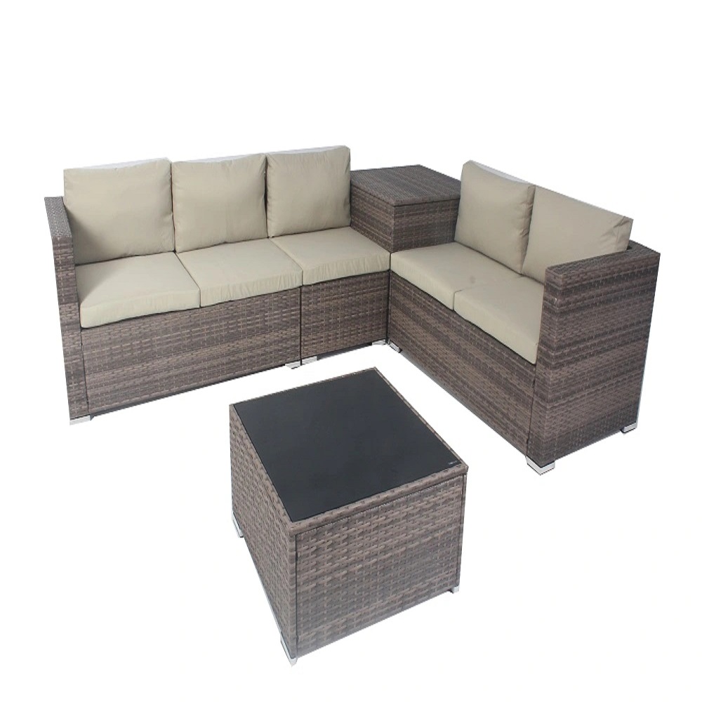 5-Seater Conversational Rattan Sofa Dining Table, Outdoor Patio Furniture Set , Cushions, Protective Cover Included