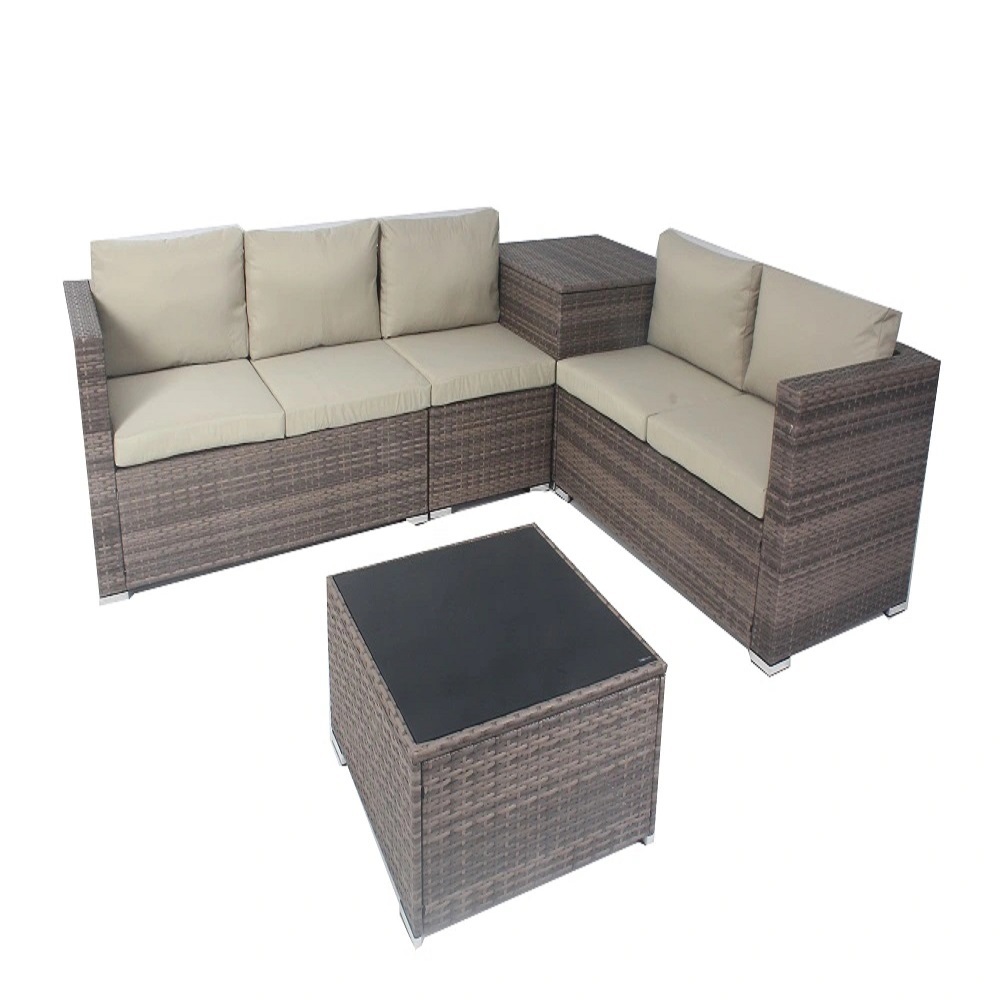 5-Seater Conversational Rattan Sofa Dining Table, Outdoor Patio Furniture Set , Cushions, Protective Cover Included