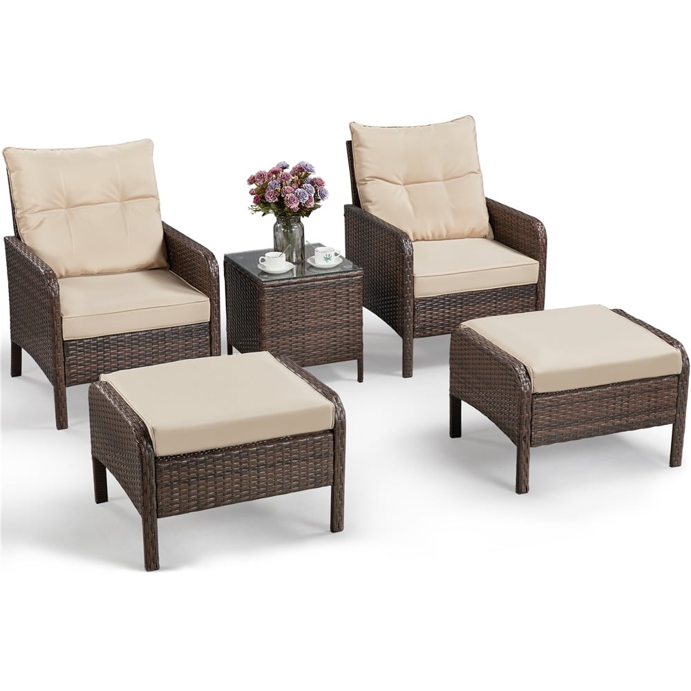 5-Pieces Outdoor Rattan Conversation Patio Furniture Set