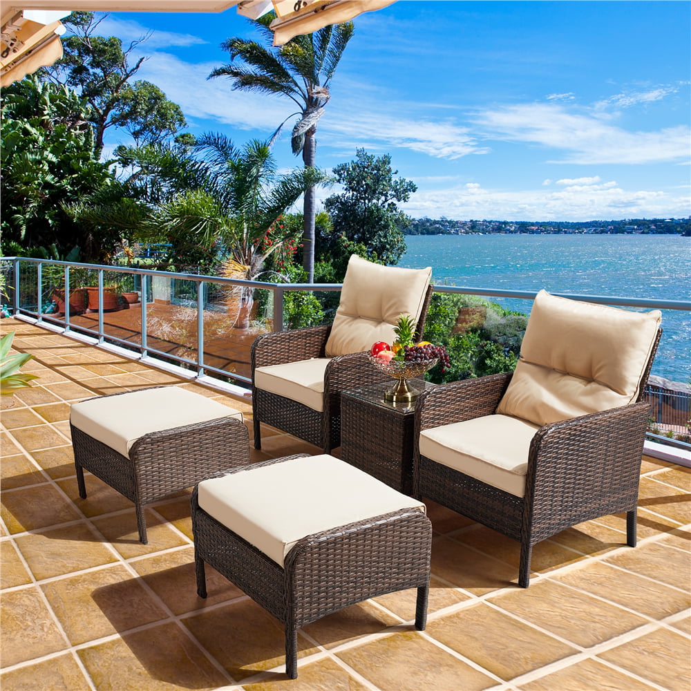5-Pieces Outdoor Rattan Conversation Patio Furniture Set