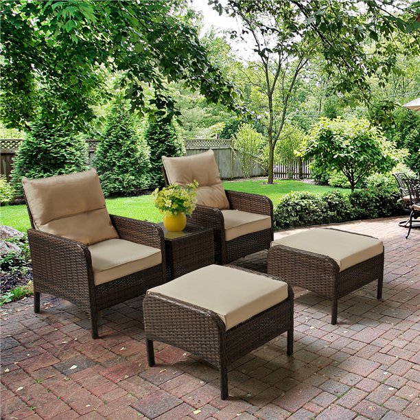 5-Pieces Outdoor Rattan Conversation Patio Furniture Set