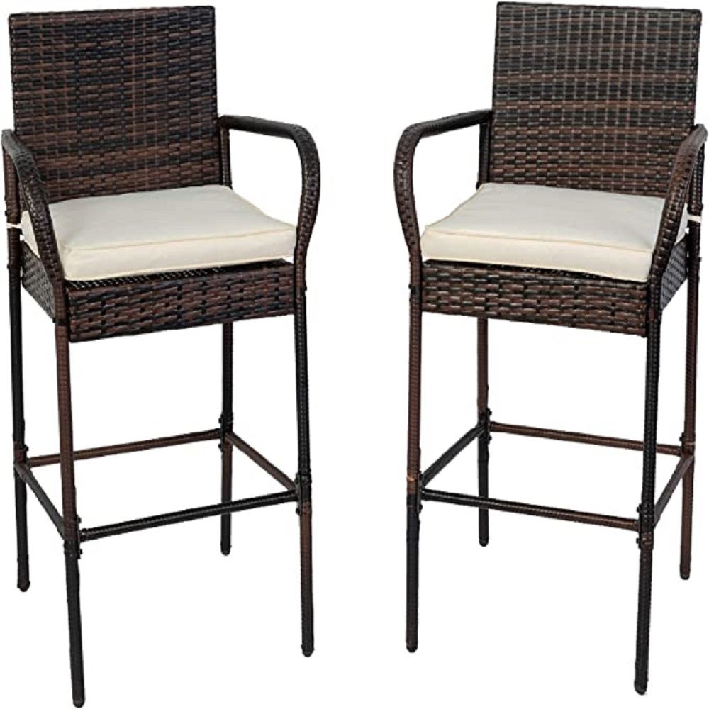 2 Pieces Rattan Bar Stool Wicker Chairs