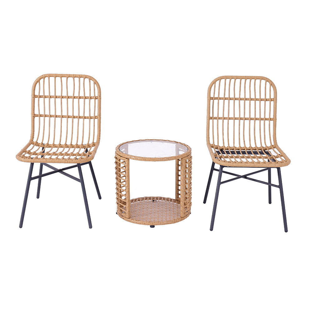 WYHS-T251 Balcony Patio Rattan Wicker Table and Chairs Set of Three.