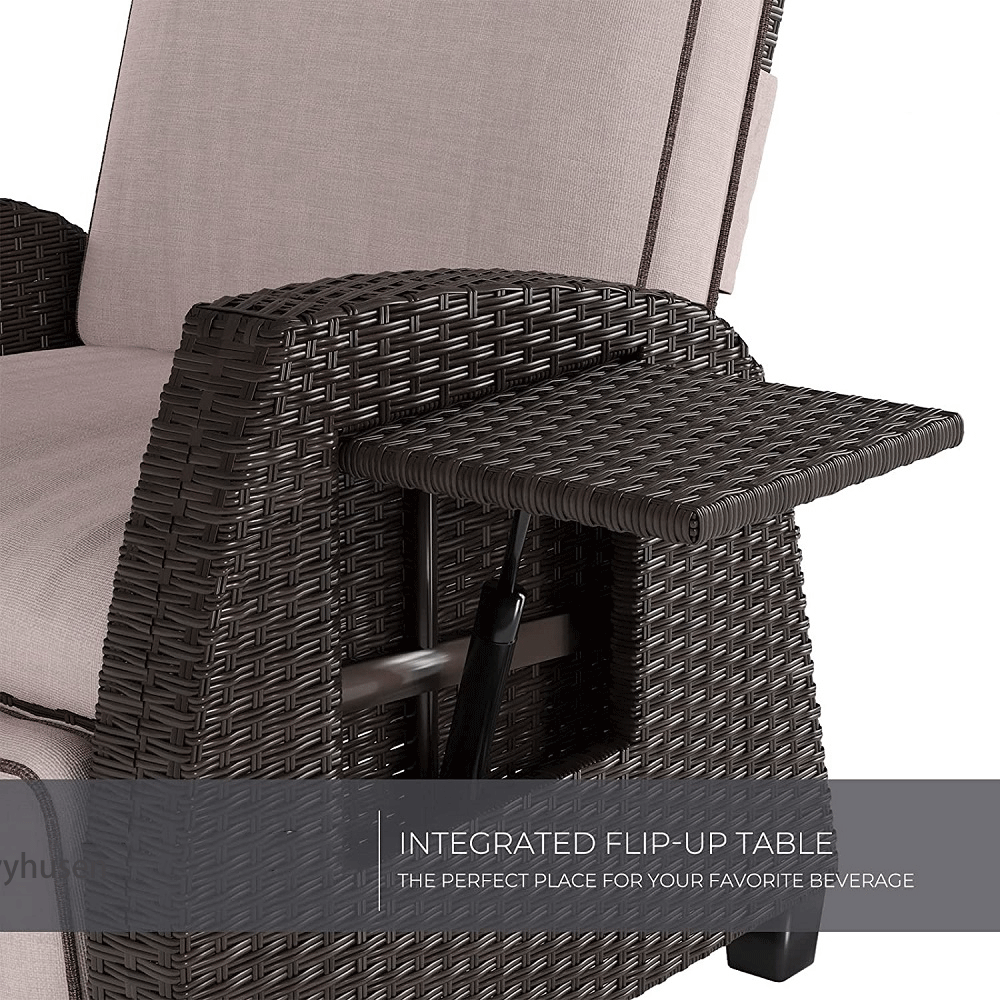  Patio Indoor & Outdoor  Recliner PE Rattan with Flip Table Push Back Reclining Lounge Chair