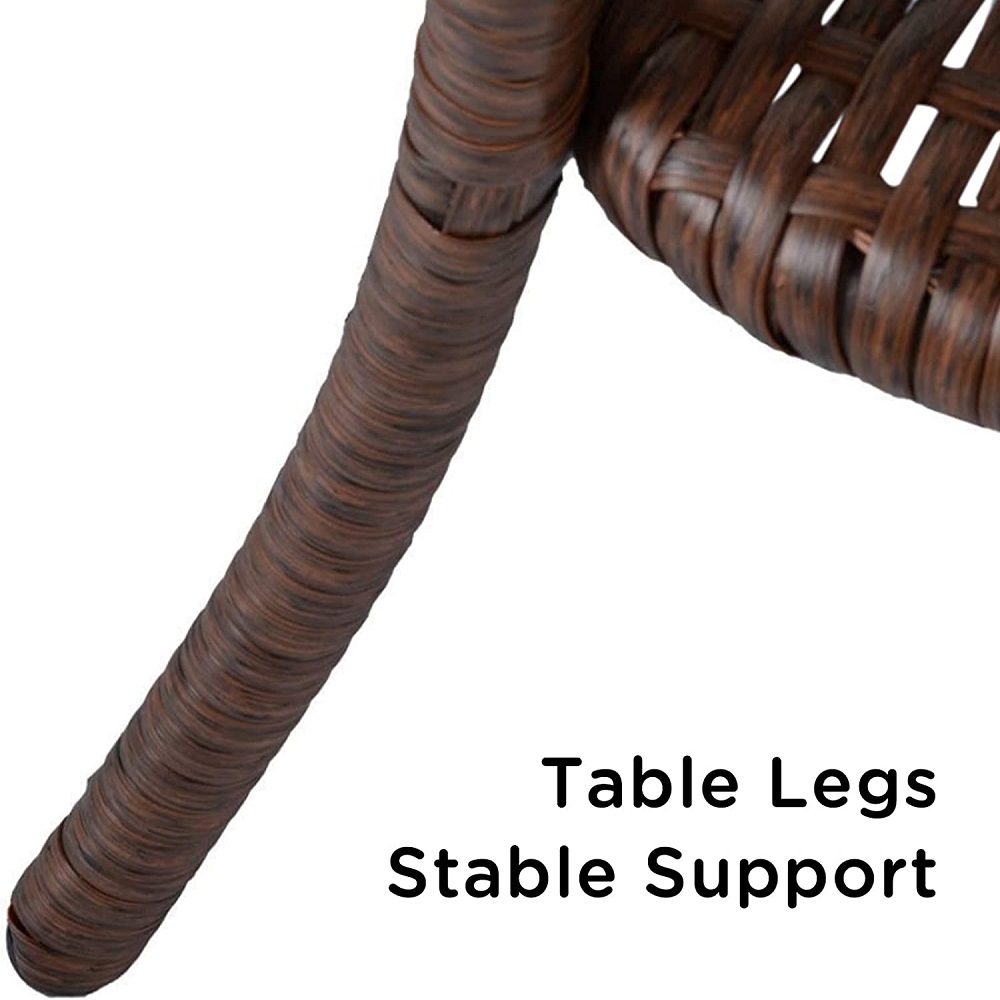 Outdoor Rattan Side Table for Patio, Aluminum Frame Square Glass Top Coffee Table, Brown