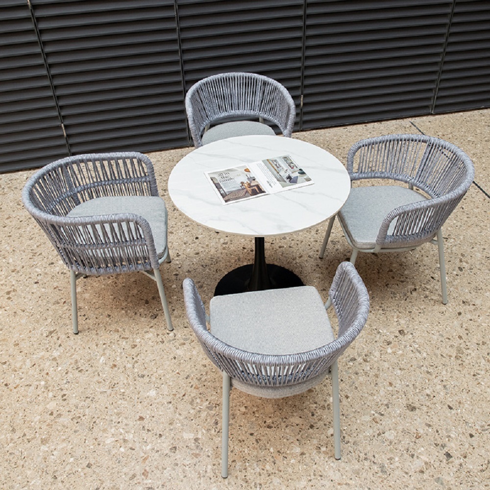 WYHS-T271 Outdoor furniture, dining table and chair set, simple aluminum frame, cushion, leisure furniture, mesh rope woven coffee and milk tea shop furniture