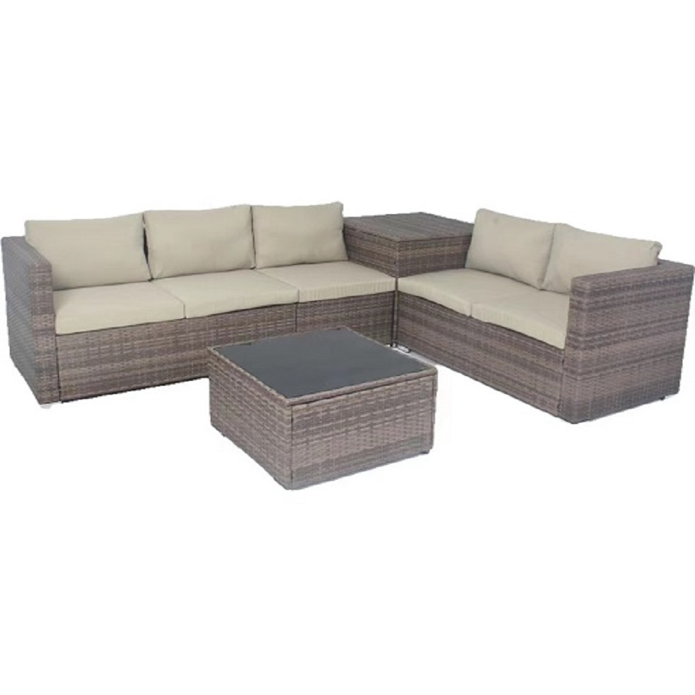 Patio Furniture Set, Outdoor Sectional Sofa Wicker Conversation Sets with Tea Table and Storage