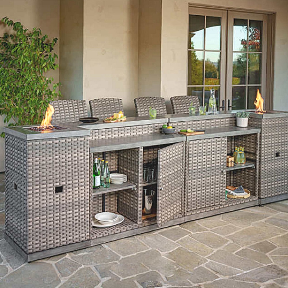 WYHS-T290 8-piece Modular Outdoor Bar Set With 2 Fire Towers