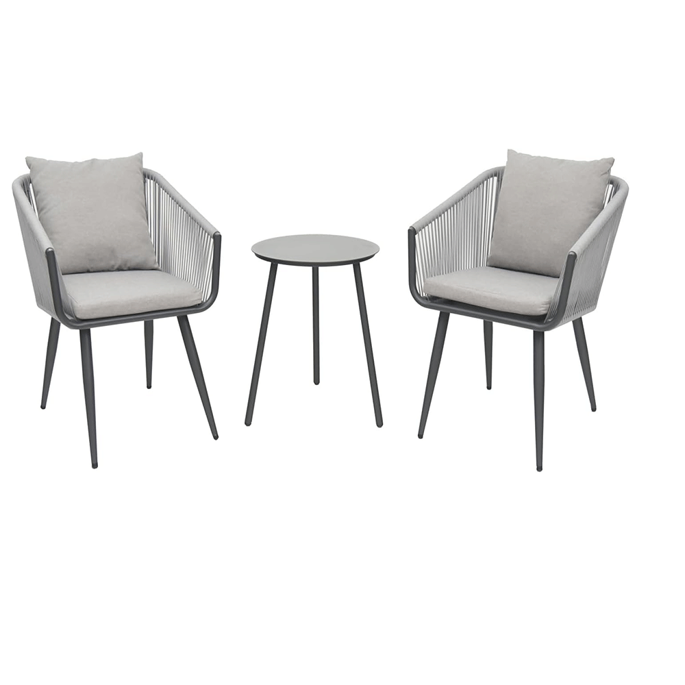 All-Weather Outdoor & Indoor Patio Conversation Bistro Set of 3,2-Piece Woven Chairs with Cushions + Side Table,Aluminium Frame for Backyard,Balcony,Garden,Porch