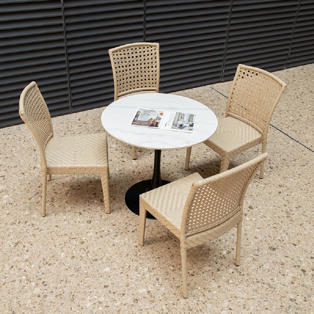WYHS-T275 Outdoor Patio 5-Piece Dining Set, Round Marble Table Top with 4 Chairs,Outdoor Wicker Furniture Set for Backyard Garden Deck Poolside.