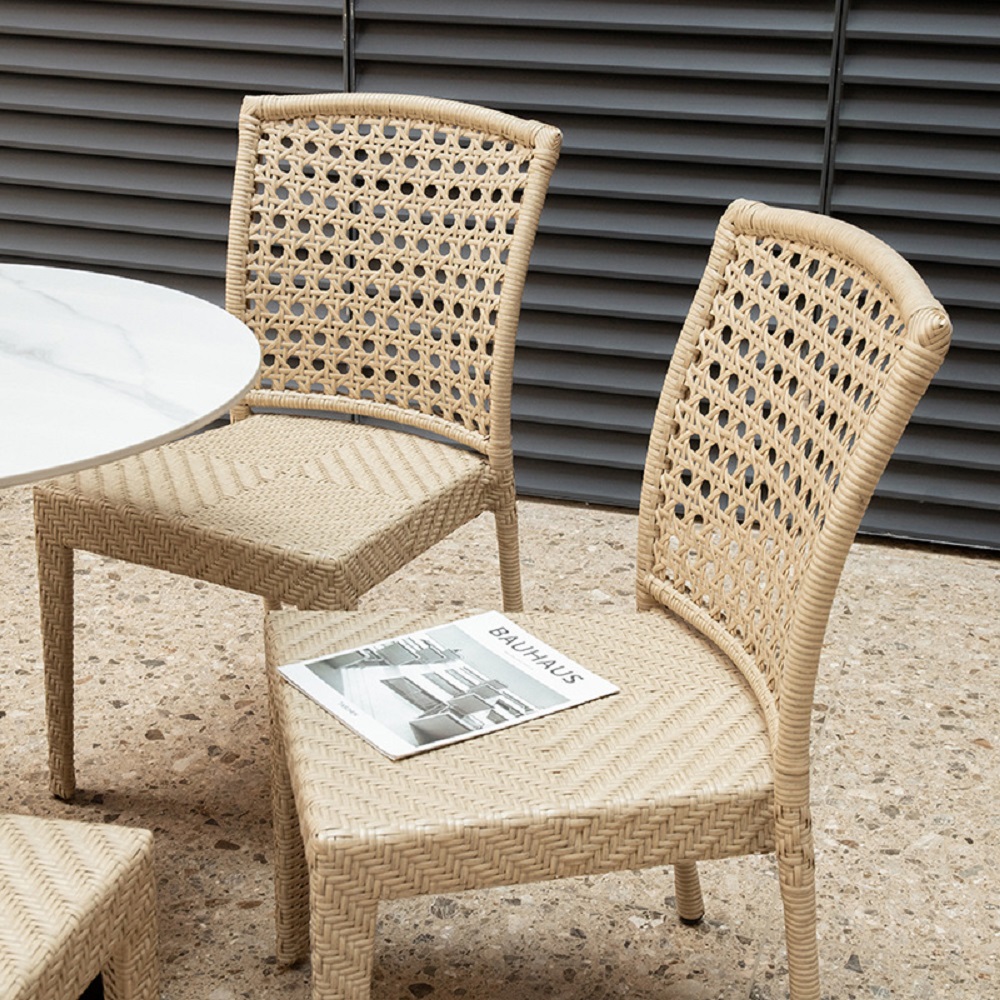 WYHS-T275 Outdoor Patio 5-Piece Dining Set, Round Marble Table Top with 4 Chairs,Outdoor Wicker Furniture Set for Backyard Garden Deck Poolside.