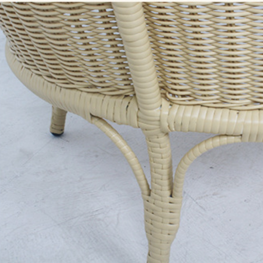  WYHS-T283 Small Outdoor Coffee Side End Table for Outside Patio Storage, Yellow All Weather Wicker with Marble Top, Rectangle