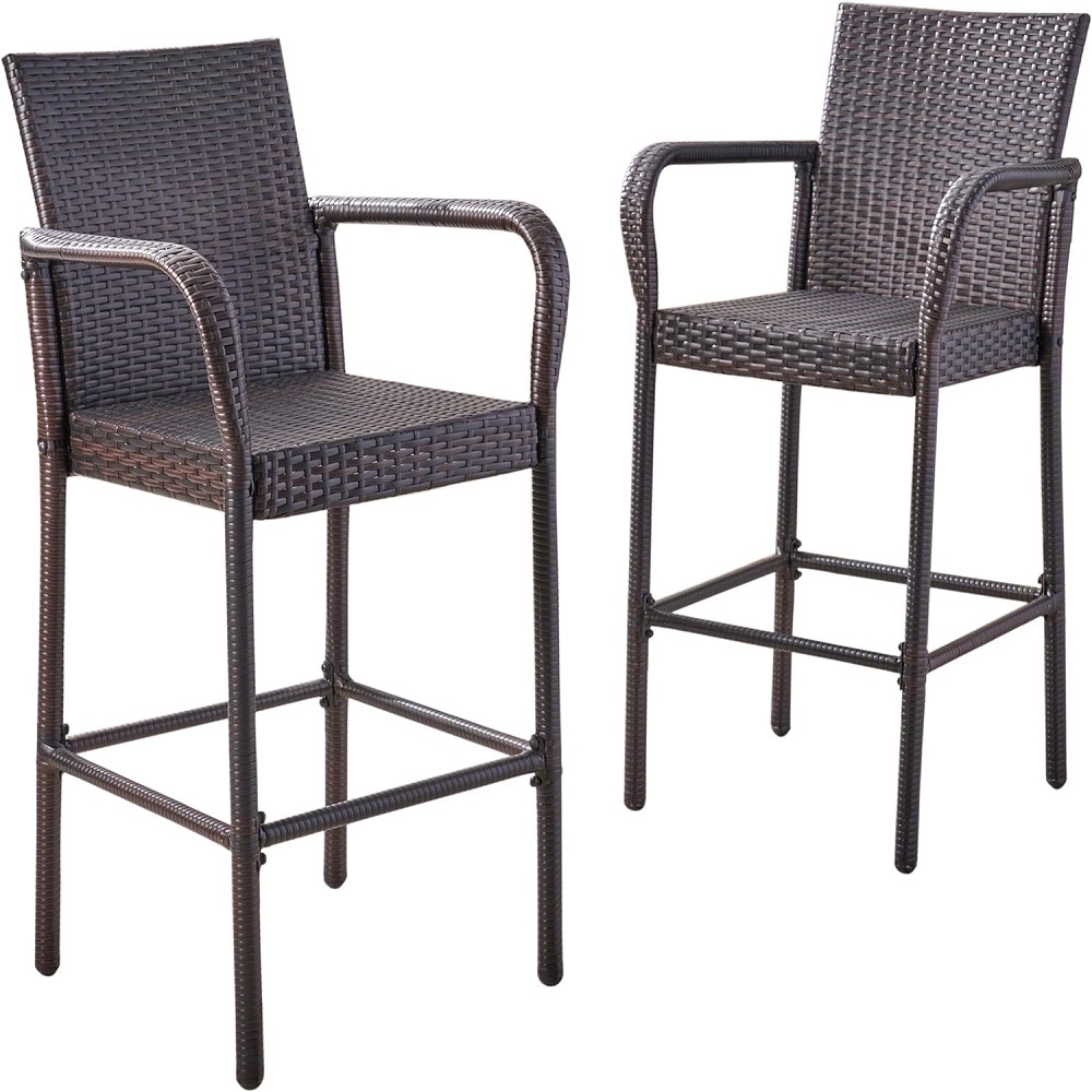 2 Pieces Rattan Bar Stool Wicker Chairs